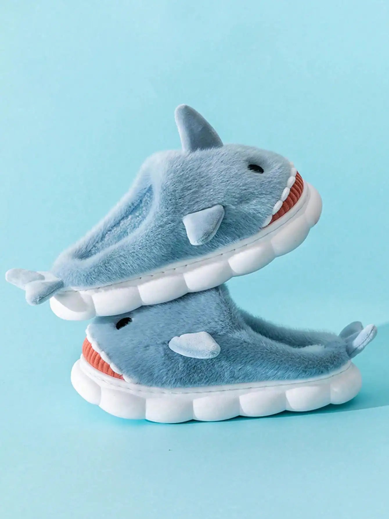 Shark slippers worn at home