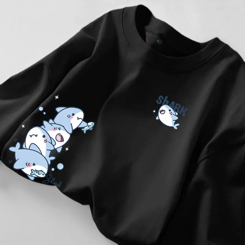 Shark print tee in black