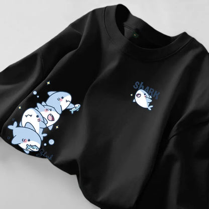 Shark print tee in black