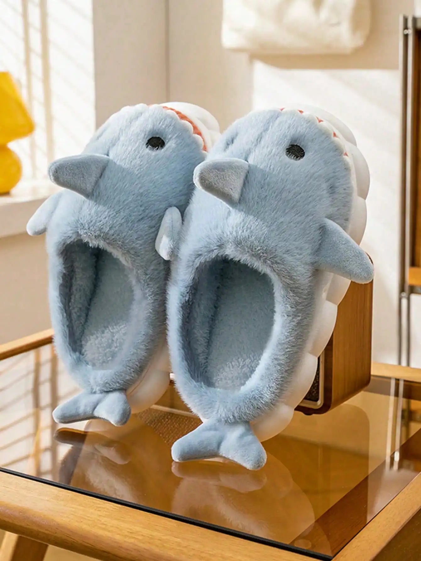 Shark slippers front detail