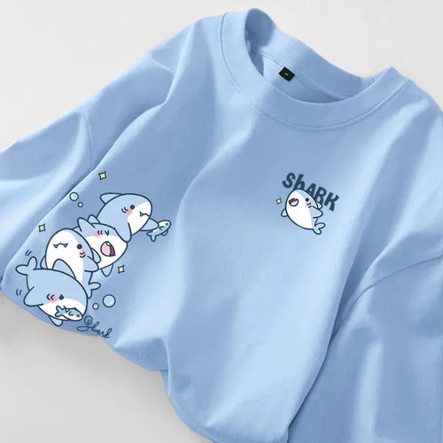 Shark print tee in sky blue